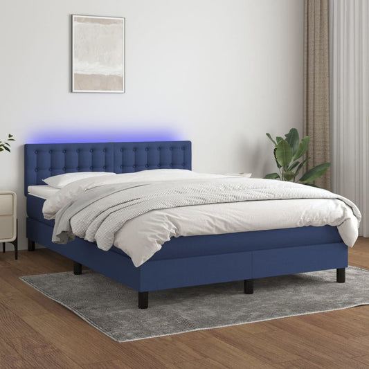 Letto a Molle con Materasso e LED Blu 140x190 cm in Tessuto | homemem39