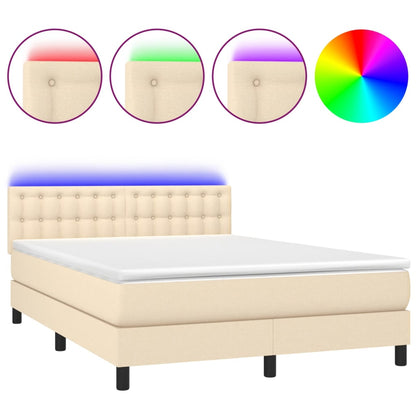 Letto a Molle con Materasso e LED Crema 140x200 cm in Tessuto | homemem39