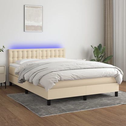 Letto a Molle con Materasso e LED Crema 140x200 cm in Tessuto | homemem39