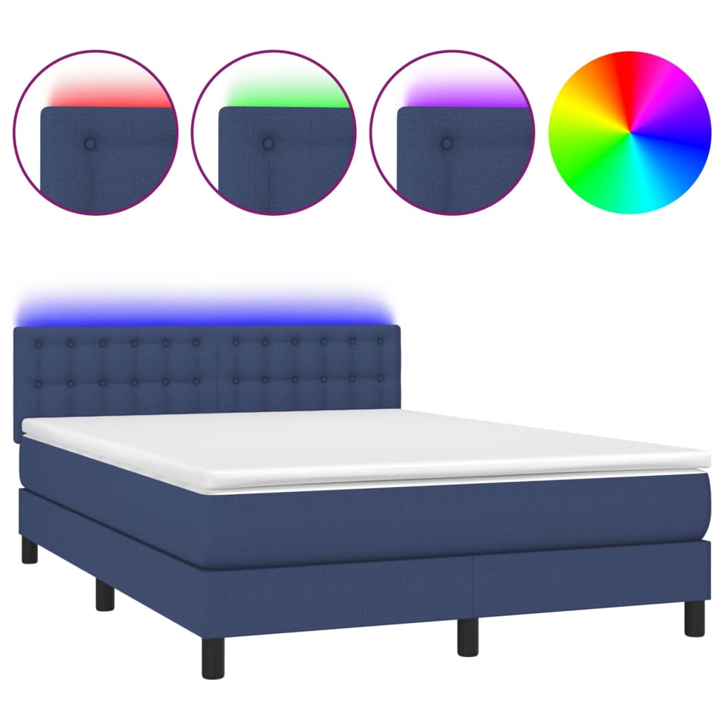 Letto a Molle con Materasso e LED Blu 140x200 cm in Tessuto | homemem39