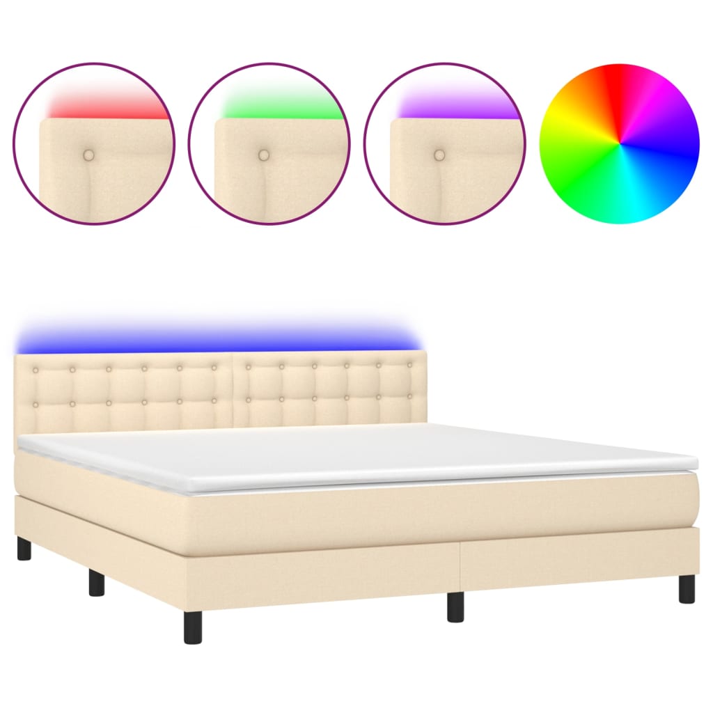 Letto a Molle con Materasso e LED Crema 160x200 cm in Tessuto - homemem39