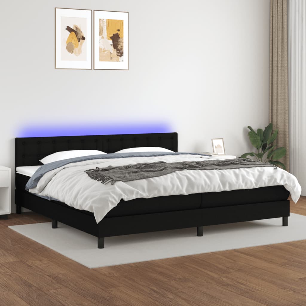 Letto a Molle Materasso e LED Nero 200x200cm in Tessuto - homemem39