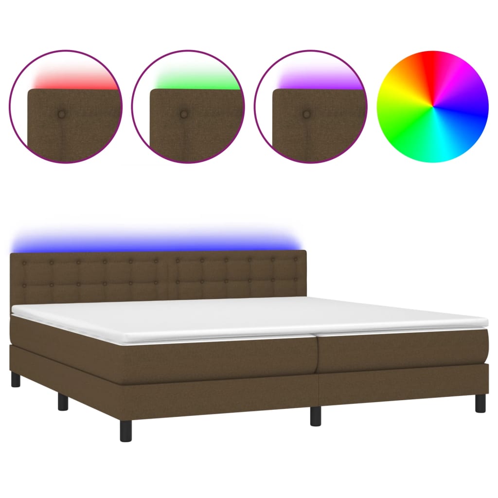 Letto a Molle Materasso e LED MarroneScuro 200x200cm in Tessuto - homemem39