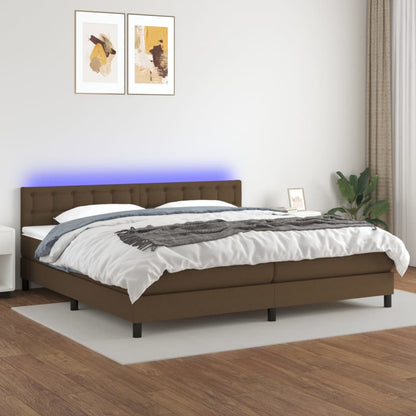 Letto a Molle Materasso e LED MarroneScuro 200x200cm in Tessuto - homemem39