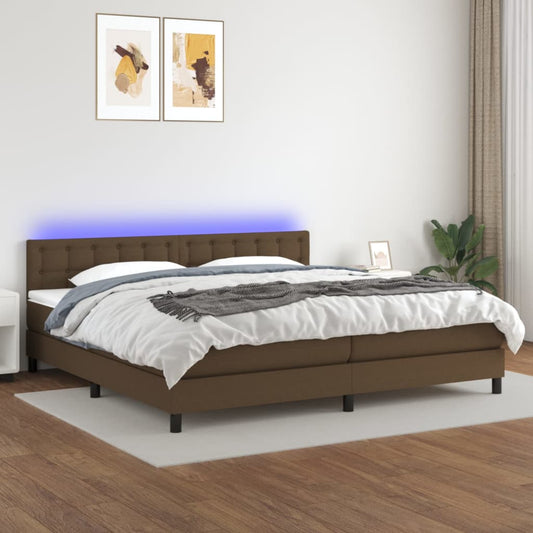 Letto a Molle Materasso e LED MarroneScuro 200x200cm in Tessuto - homemem39
