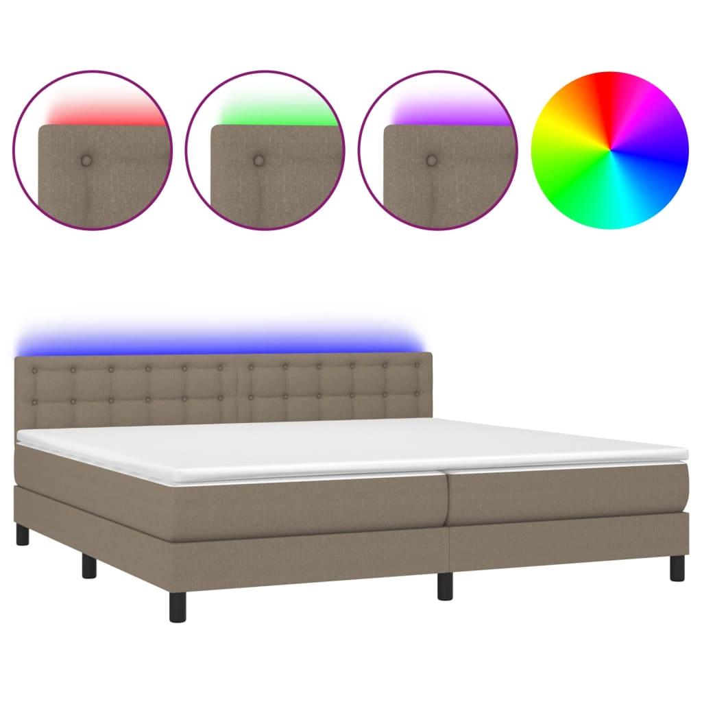 Letto a Molle Materasso e LED tortora 200x200cm in Tessuto - homemem39