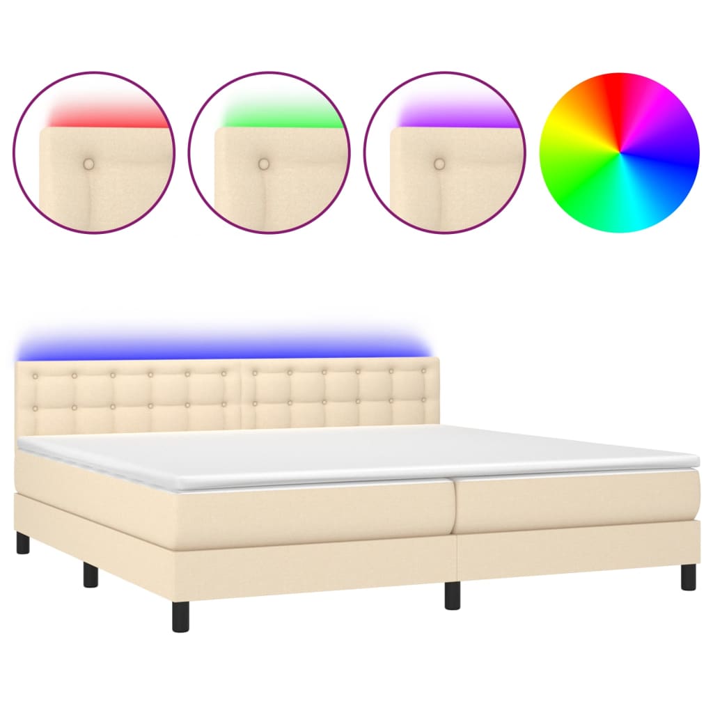 Letto a Molle Materasso e LED bianco 200x200cm in Tessuto - homemem39
