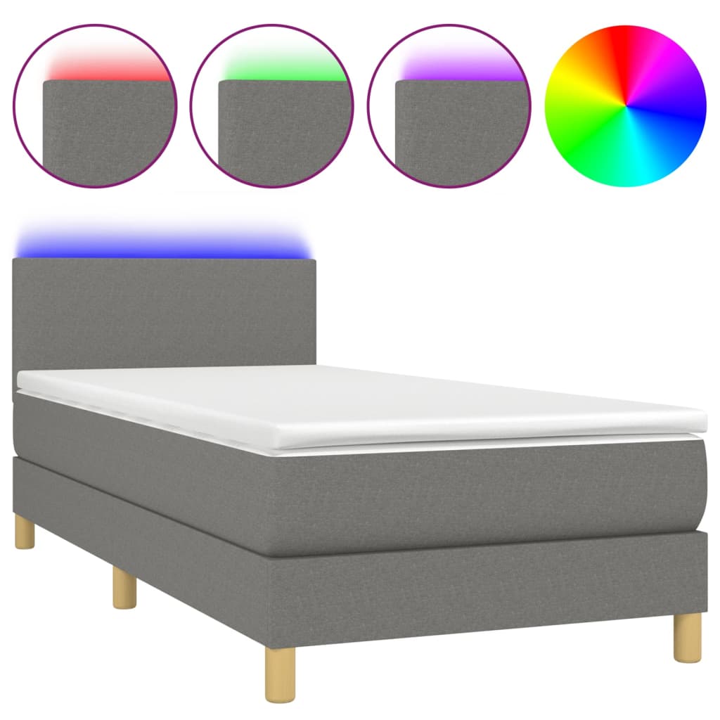 Letto a Molle Materasso e LED Grigio Scuro 90x190 cm in Tessuto - homemem39