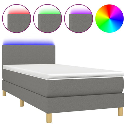 Letto a Molle Materasso e LED Grigio Scuro 90x190 cm in Tessuto - homemem39