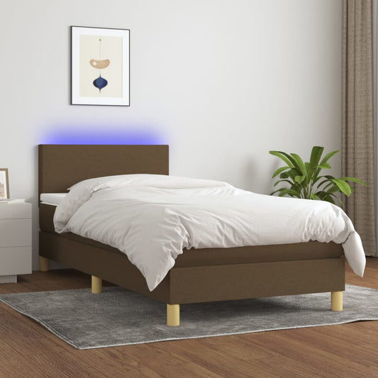 Letto a Molle Materasso e LED Marrone Scuro 90x190cm in Tessuto | homemem39
