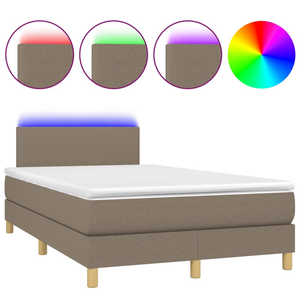 Letto a Molle con Materasso e LED Tortora 120x200cm in Tessuto | homemem39