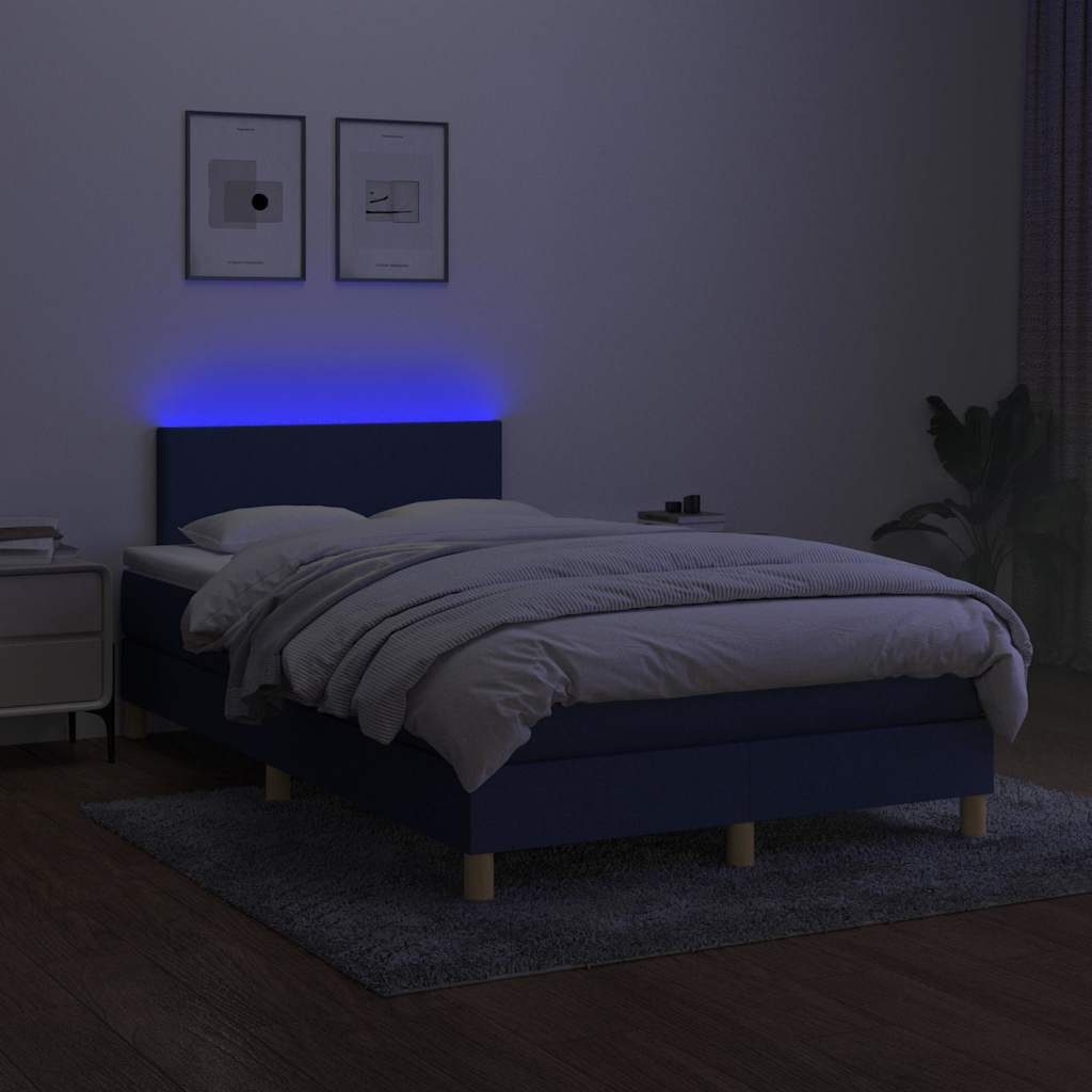 Letto a Molle con Materasso e LED Blu 120x200cm in Tessuto | homemem39