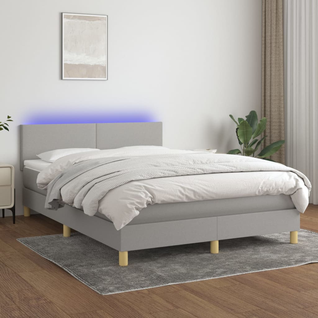 Letto a Molle Materasso e LED Grigio Chiaro 140x190 cm Tessuto | homemem39