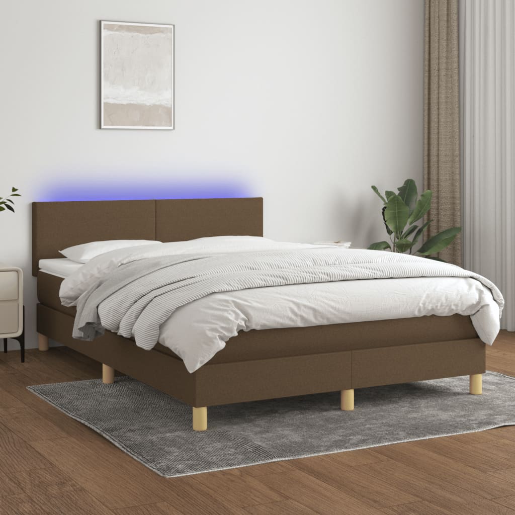 Letto a Molle Materasso e LED Marrone Scuro 140x200 cm Tessuto - homemem39