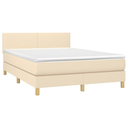 Letto a Molle con Materasso e LED Crema 140x200 cm in Tessuto - homemem39