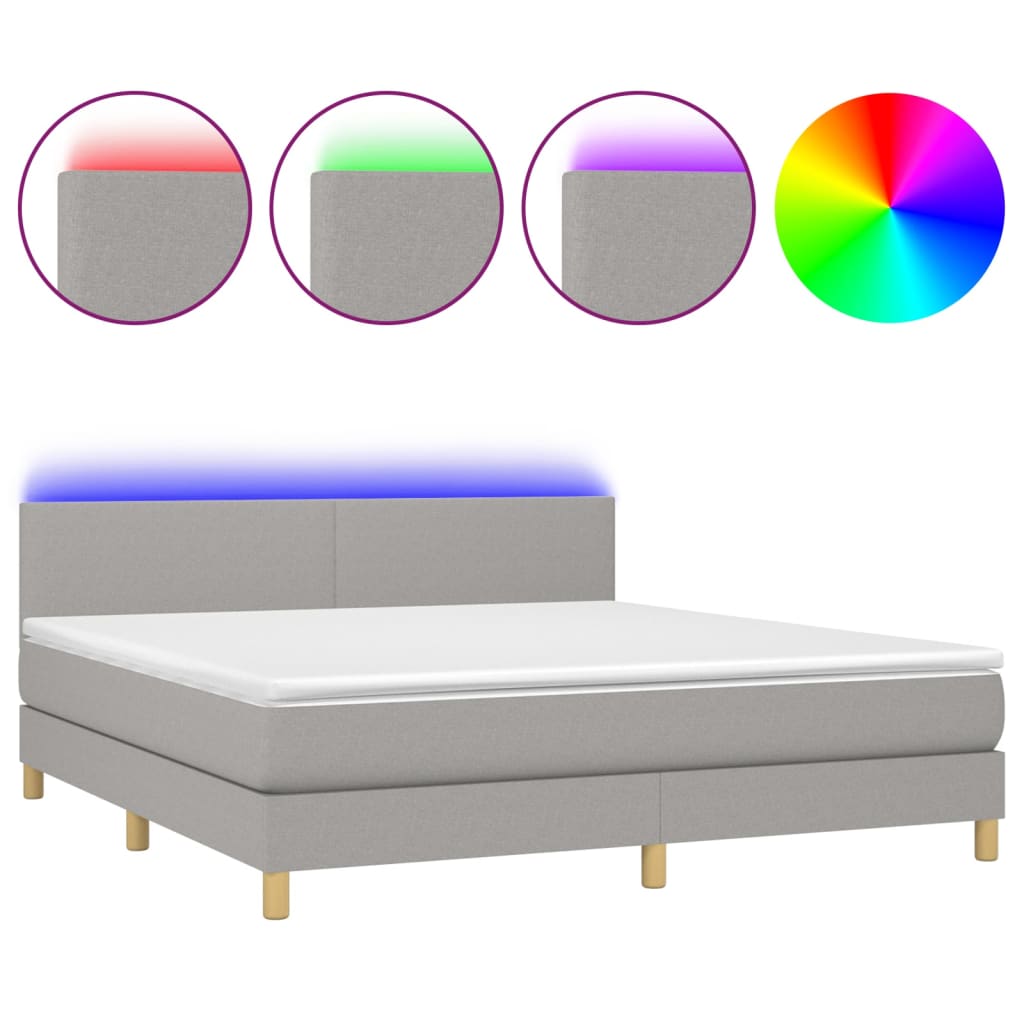 Letto a Molle Materasso e LED Grigio Chiaro 160x200 cm Tessuto - homemem39