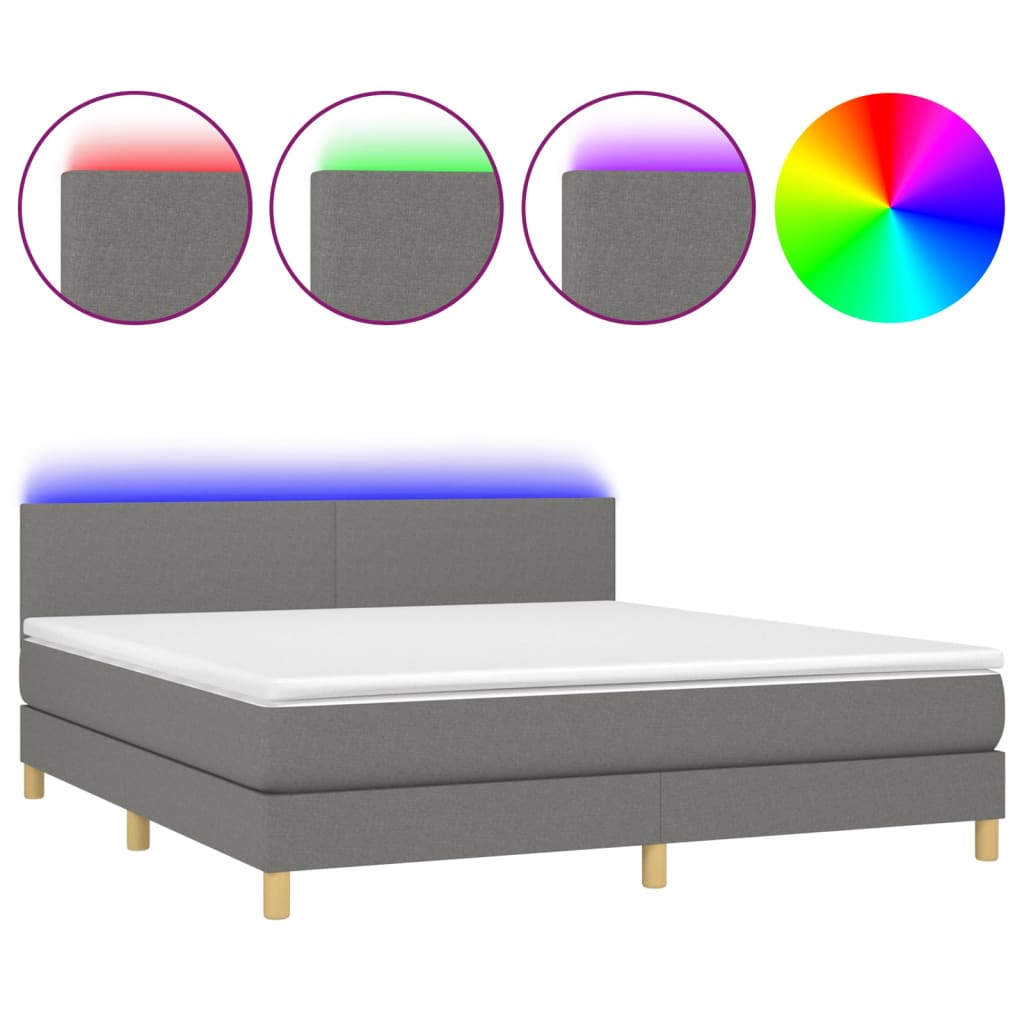 Letto a Molle Materasso e LED Grigio Scuro 160x200cm in Tessuto - homemem39