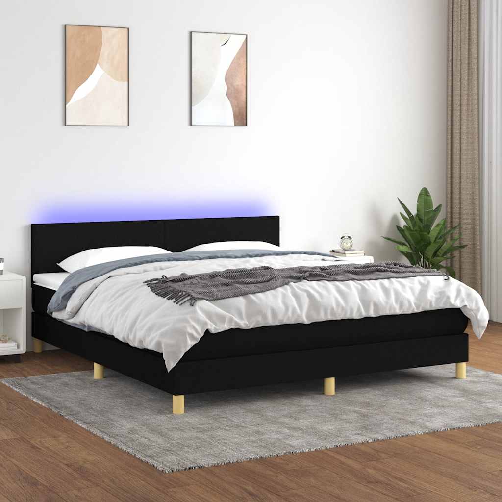 Letto a Molle con Materasso e LED Nero 160x200 cm in Tessuto | homemem39