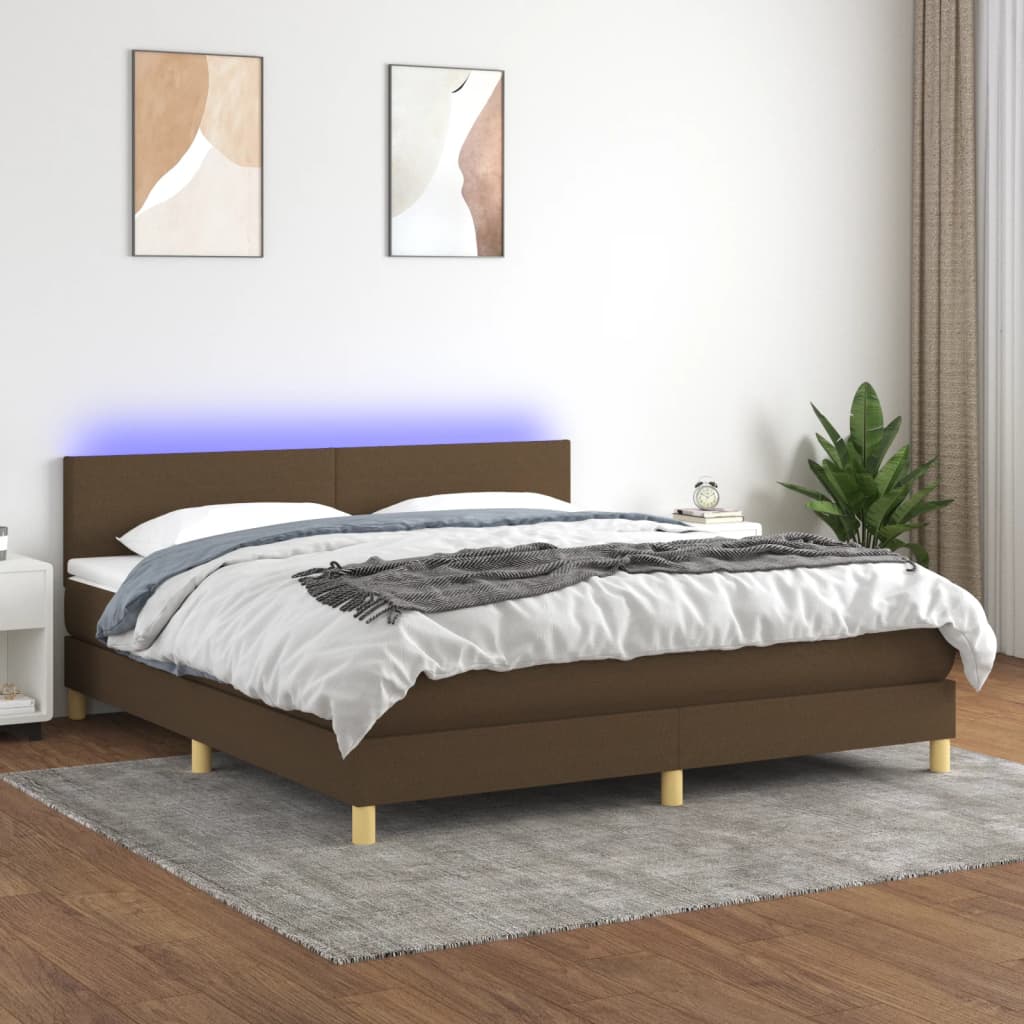 Letto a Molle Materasso e LED Marrone Scuro 160x200 cm Tessuto - homemem39