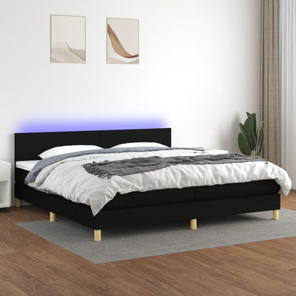 Letto a Molle Materasso e LED Nero 200x200cm in Tessuto - homemem39