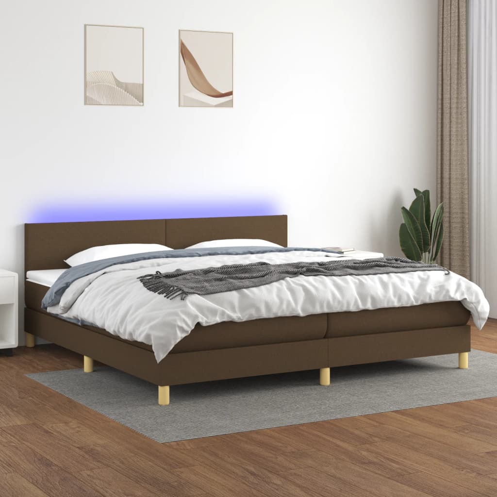 Letto a Molle Materasso e LED Marronescuro 200x200cm in Tessuto - homemem39
