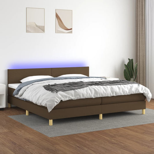 Letto a Molle Materasso e LED Marronescuro 200x200cm in Tessuto - homemem39
