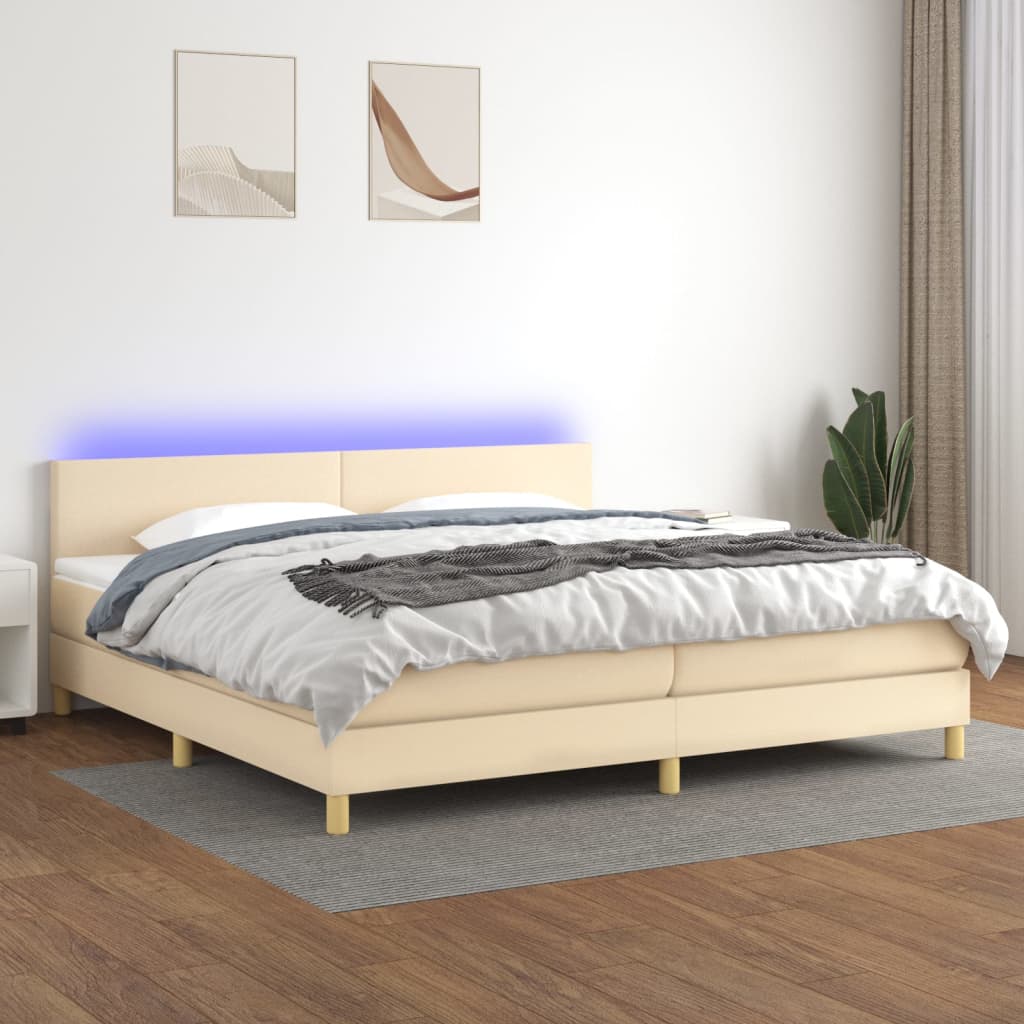Letto a Molle Materasso e LED bianco 200x200cm in Tessuto - homemem39