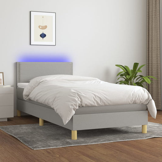 Letto a Molle Materasso e LED Grigio Chiaro 80x200 cm Tessuto | homemem39