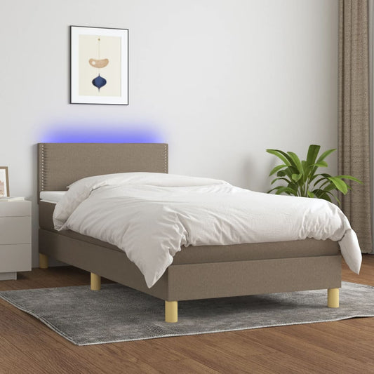 Letto a Molle con Materasso e LED Tortora 90x190 cm in Tessuto - homemem39