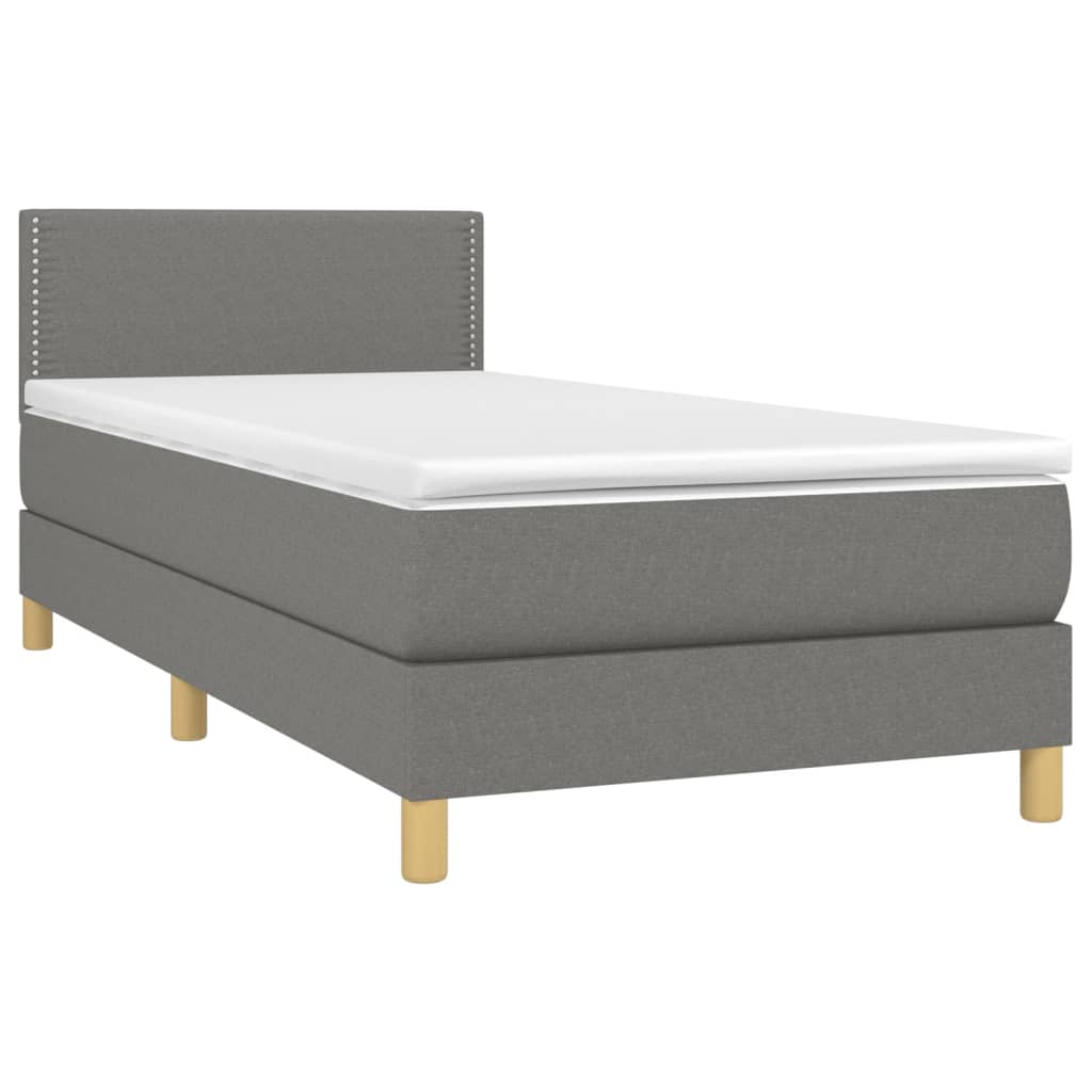 Letto a Molle Materasso e LED Grigio Scuro 90x200 cm in Tessuto - homemem39