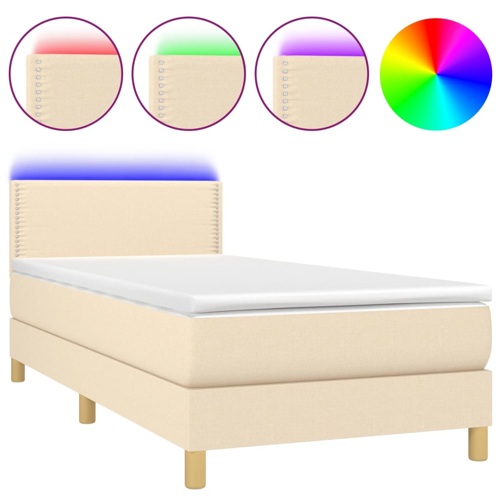 Letto a Molle con Materasso e LED Crema 100x200cm in Tessuto - homemem39