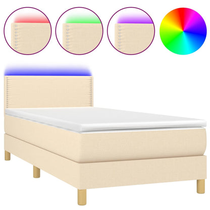Letto a Molle con Materasso e LED Crema 100x200cm in Tessuto - homemem39