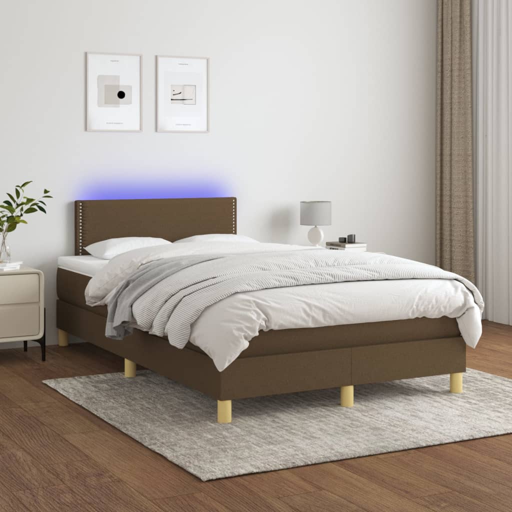 Letto a Molle Materasso e LED Marrone Scuro 120x200 cm Tessuto - homemem39
