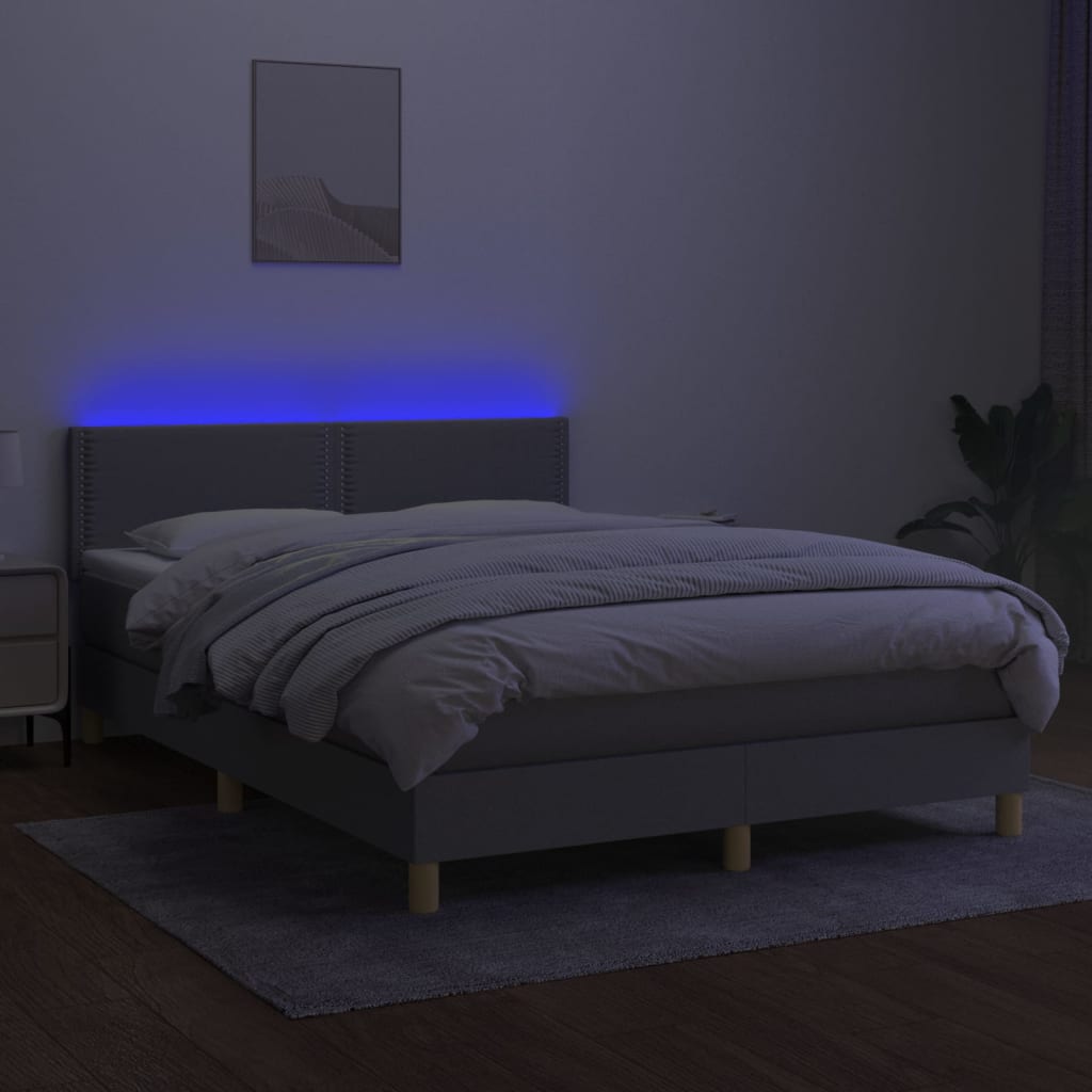 Letto a Molle Materasso e LED Grigio Chiaro 140x190 cm Tessuto | homemem39