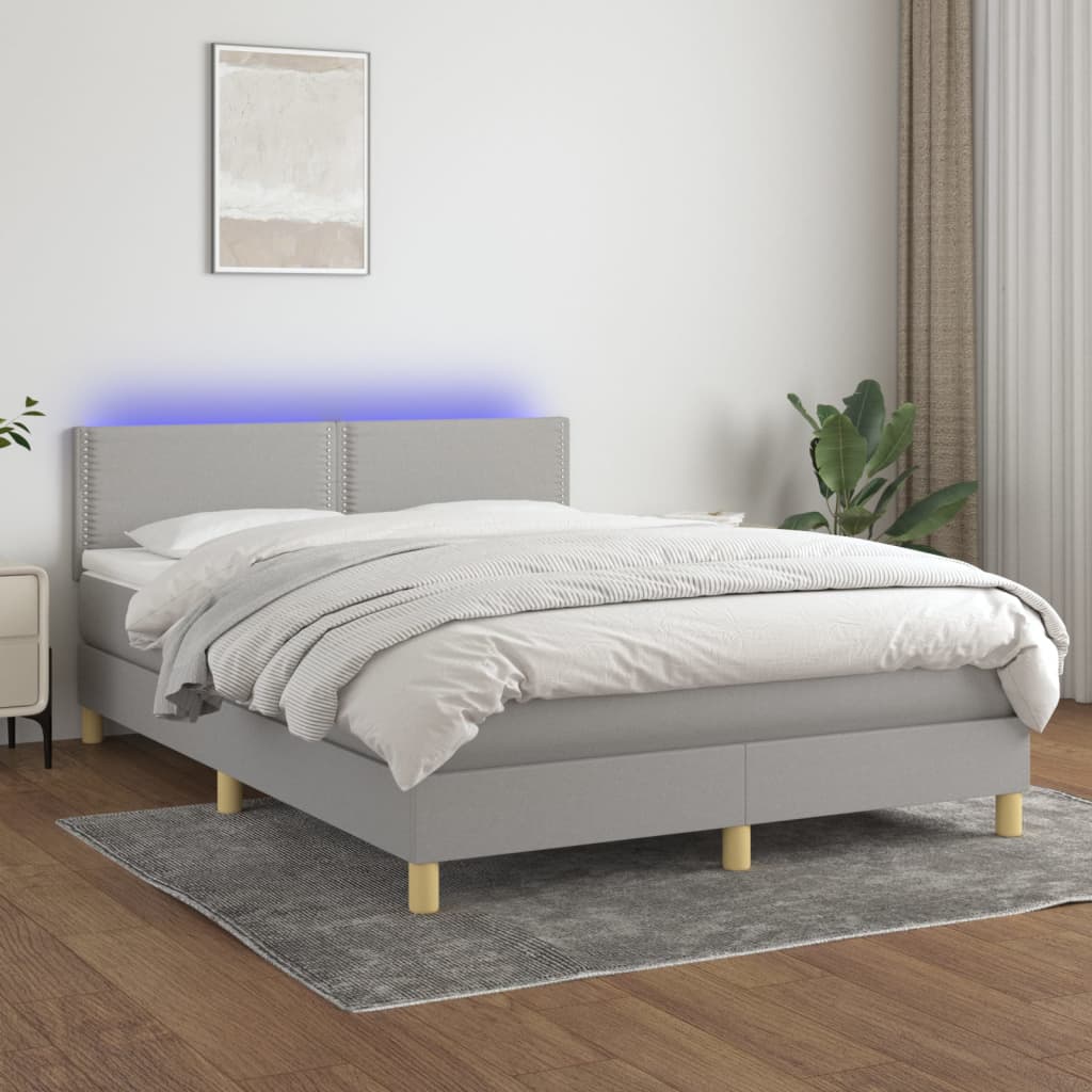 Letto a Molle Materasso e LED Grigio Chiaro 140x190 cm Tessuto | homemem39