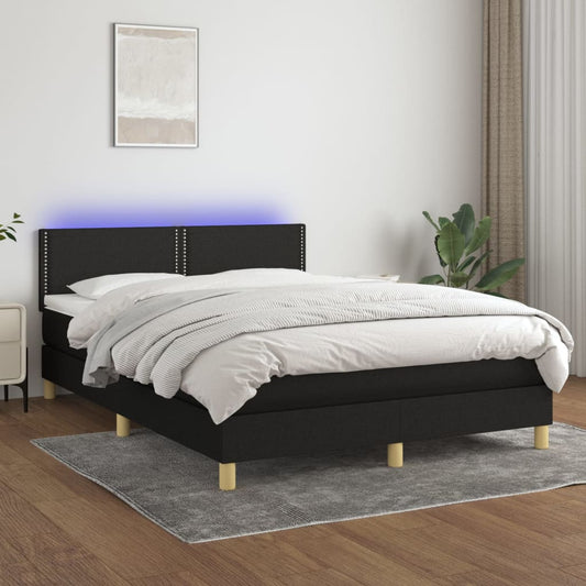 Letto a Molle con Materasso e LED Nero 140x190 cm in Tessuto | homemem39