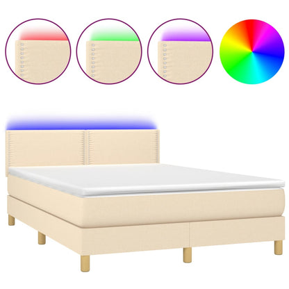 Letto a Molle con Materasso e LED Crema 140x190 cm in Tessuto | homemem39