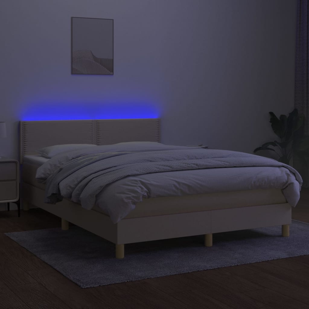 Letto a Molle con Materasso e LED Crema 140x190 cm in Tessuto | homemem39