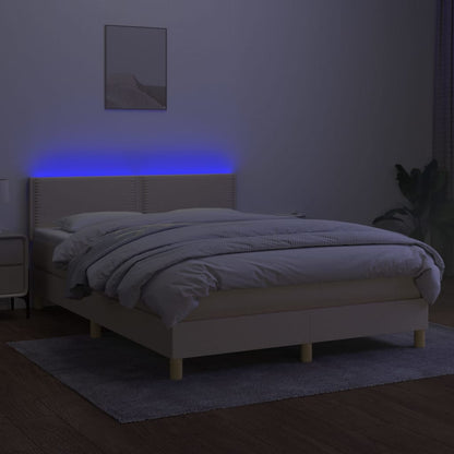 Letto a Molle con Materasso e LED Crema 140x190 cm in Tessuto | homemem39