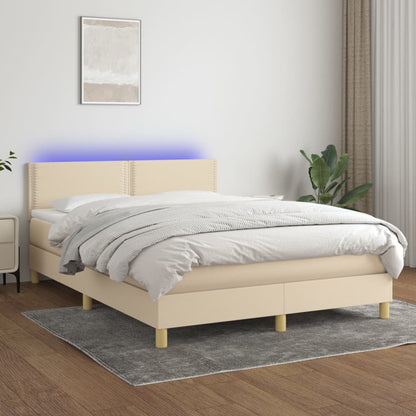 Letto a Molle con Materasso e LED Crema 140x190 cm in Tessuto | homemem39