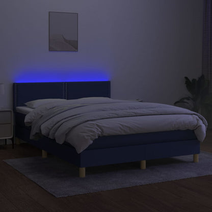 Letto a Molle con Materasso e LED Blu 140x190 cm in Tessuto - homemem39