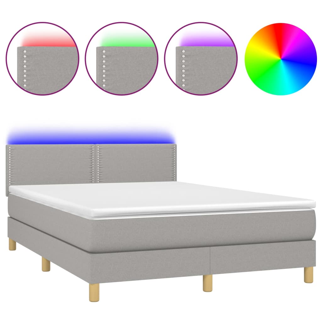 Letto a Molle Materasso e LED Grigio Chiaro 140x200 cm Tessuto - homemem39