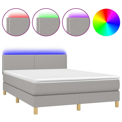 Letto a Molle Materasso e LED Grigio Chiaro 140x200 cm Tessuto - homemem39