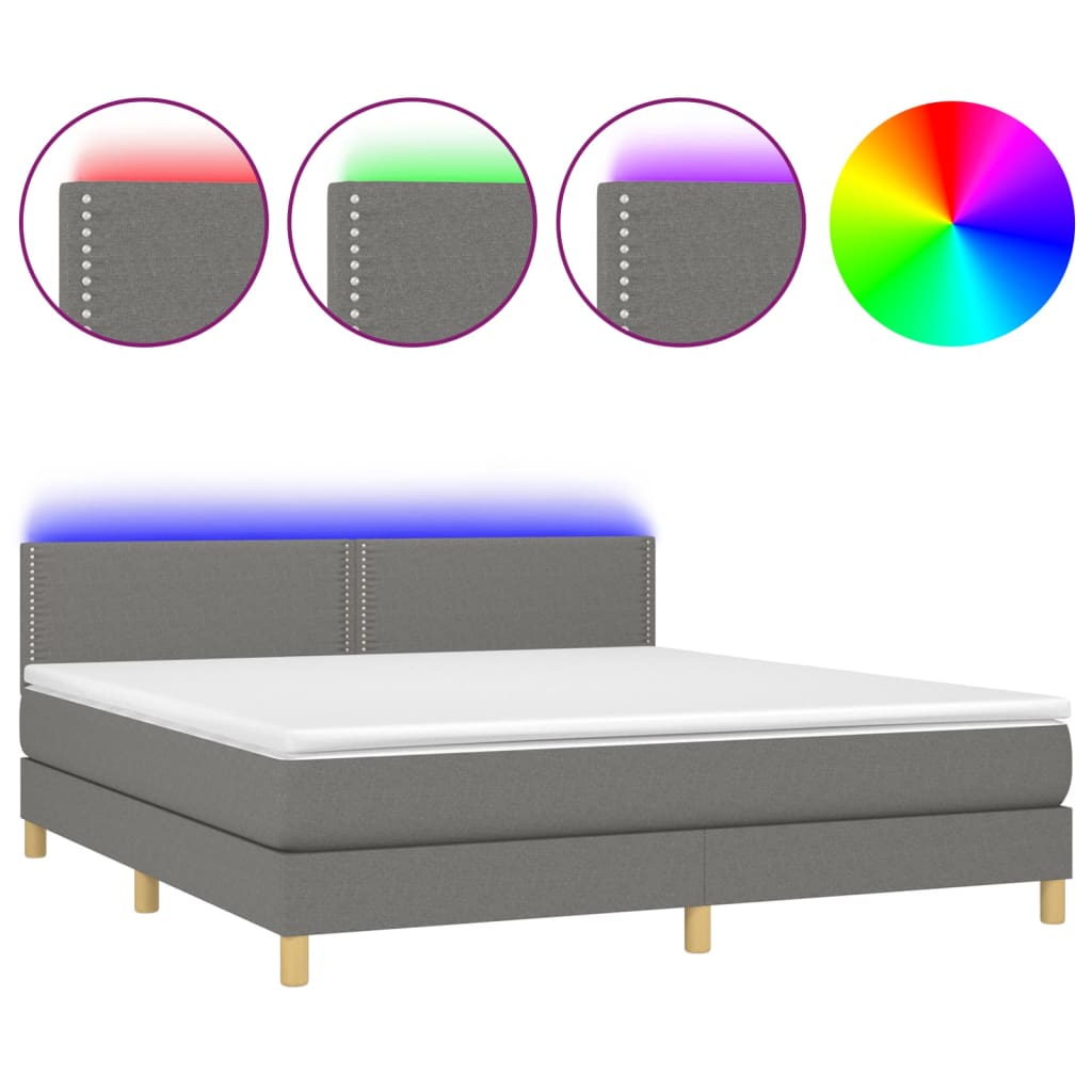 Letto a Molle Materasso e LED Grigio Scuro 180x200cm in Tessuto - homemem39