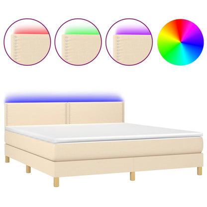 Letto a Molle con Materasso e LED Crema 180x200 cm in Tessuto - homemem39