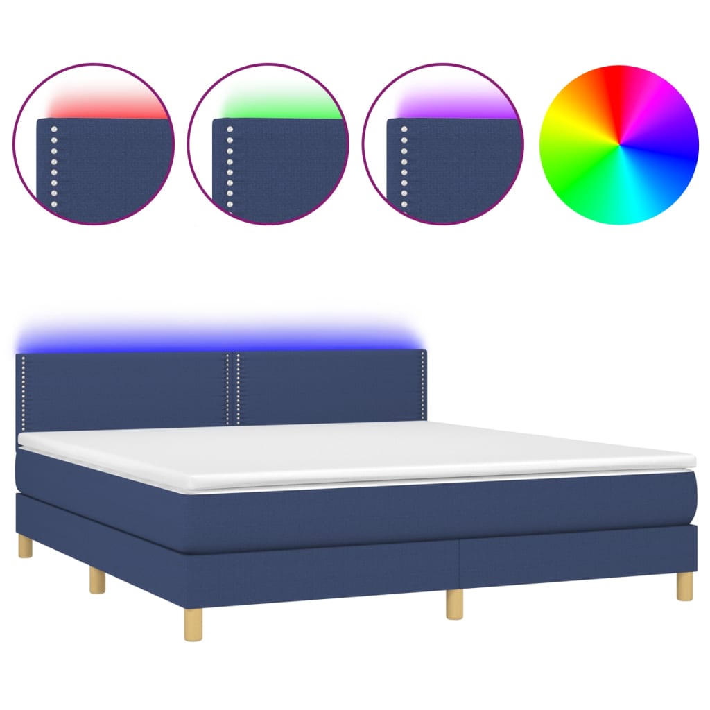 Letto a Molle con Materasso e LED Blu 180x200 cm in Tessuto - homemem39