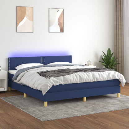 Letto a Molle con Materasso e LED Blu 180x200 cm in Tessuto - homemem39