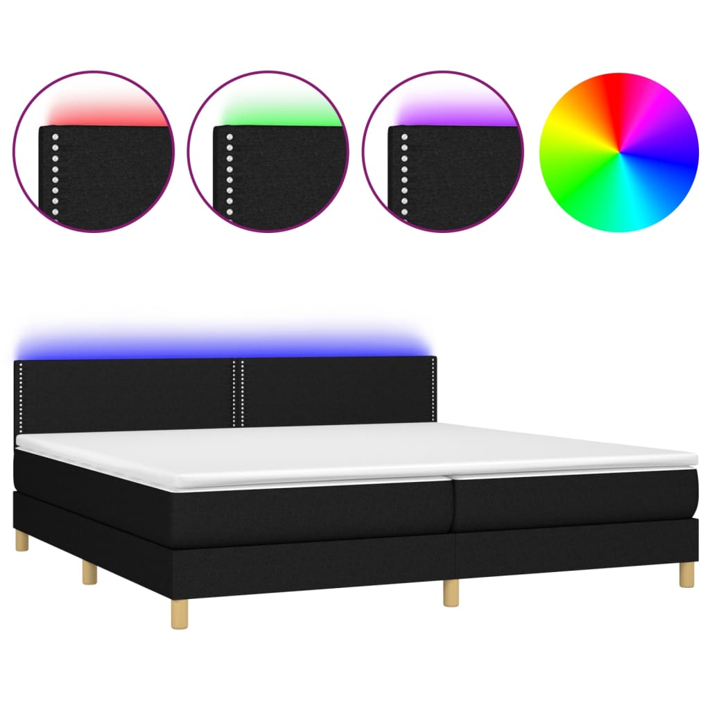 Letto a Molle Materasso e LED Nero 200x200cm in Tessuto - homemem39