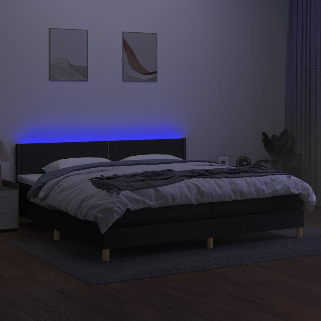 Letto a Molle Materasso e LED Nero 200x200cm in Tessuto - homemem39