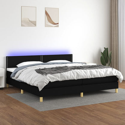 Letto a Molle Materasso e LED Nero 200x200cm in Tessuto - homemem39